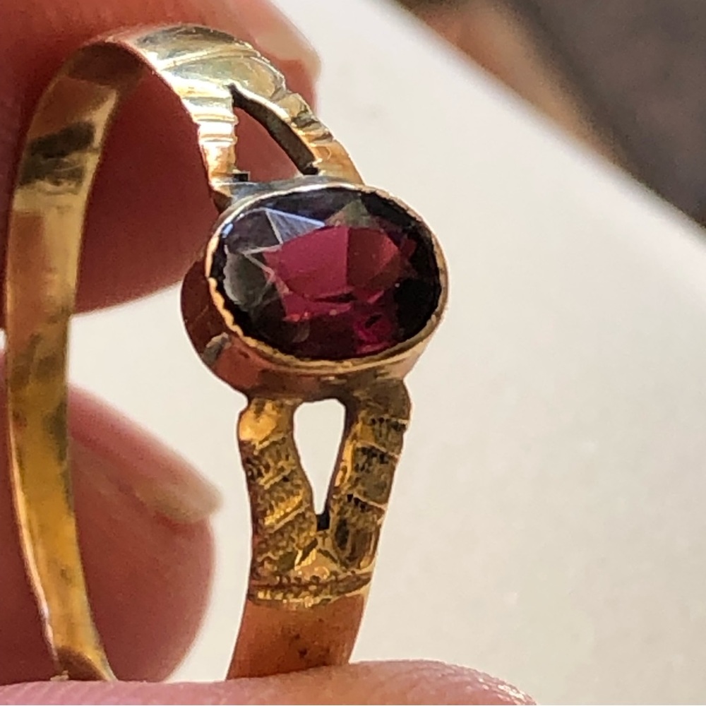 Antique 14k Yellow Gold Rhodolite Garnet Ring - Picture 13 of 13